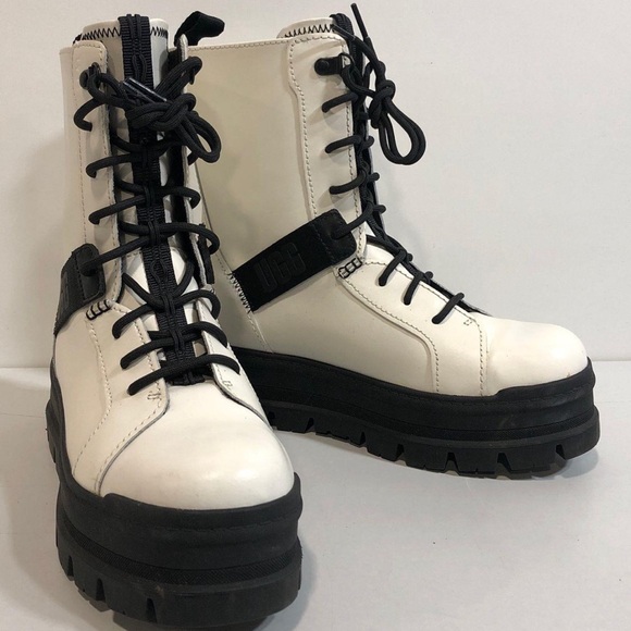 Women’s UGG Sheena White Leather Lace Up Platform Boot Size 6.5M - Picture 5 of 13